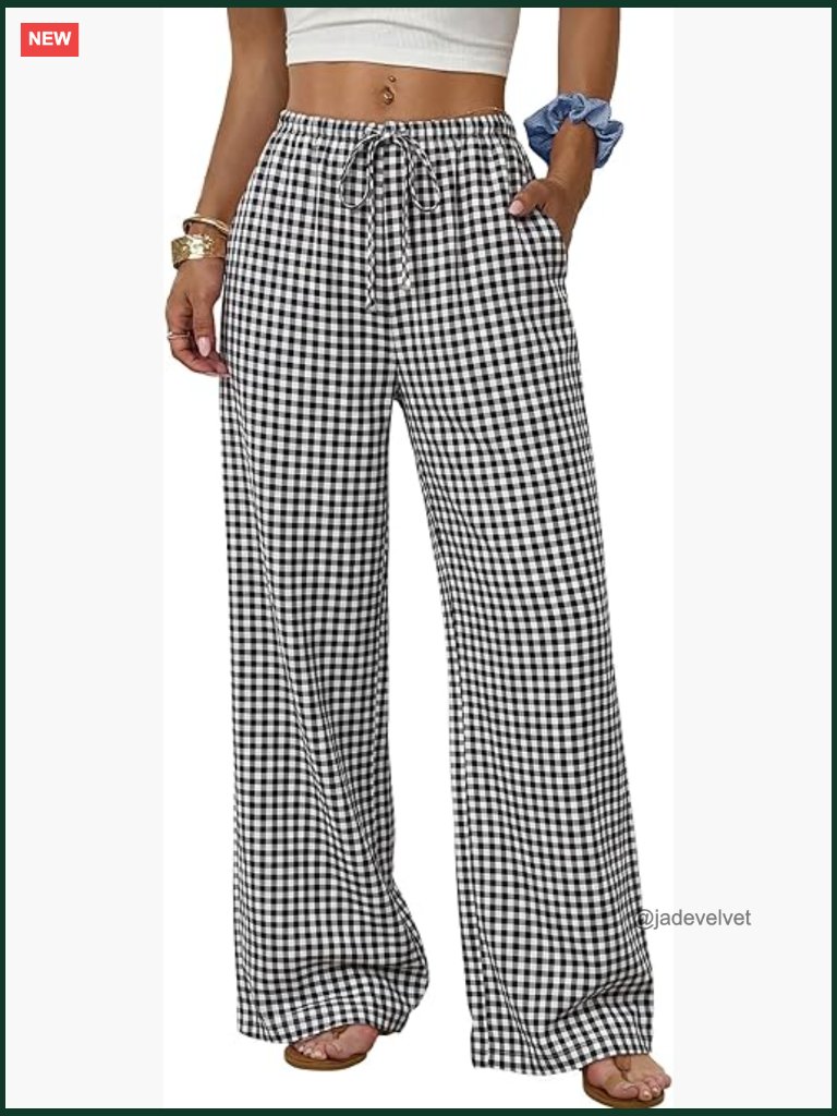 Wide Leg Palazzo Pants With Pockets Elastic Waist Summer Casual